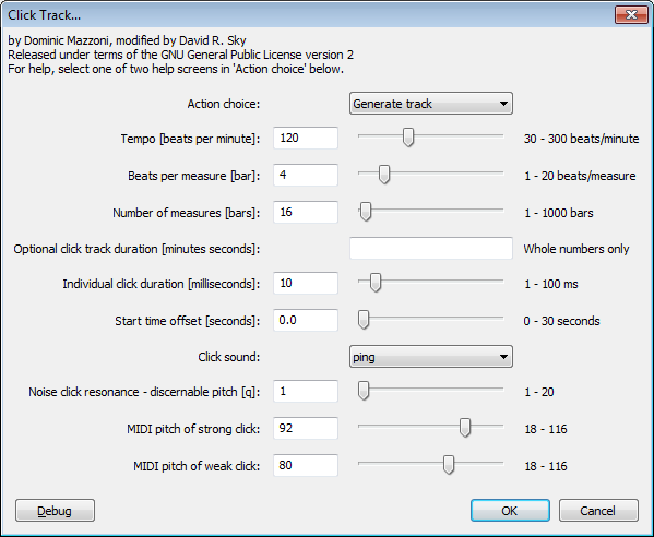 Click track generator dialog