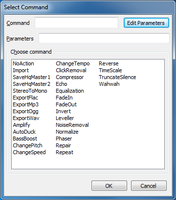 Edit Chain's Select Command dialog showing some available commands