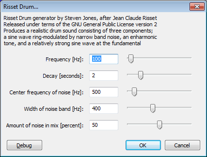 Risset drum generator dialog