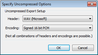 Specify Uncompressed Options dialog