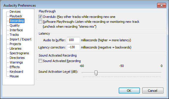 Recording Preferences