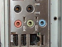 Close-up of the audio ports