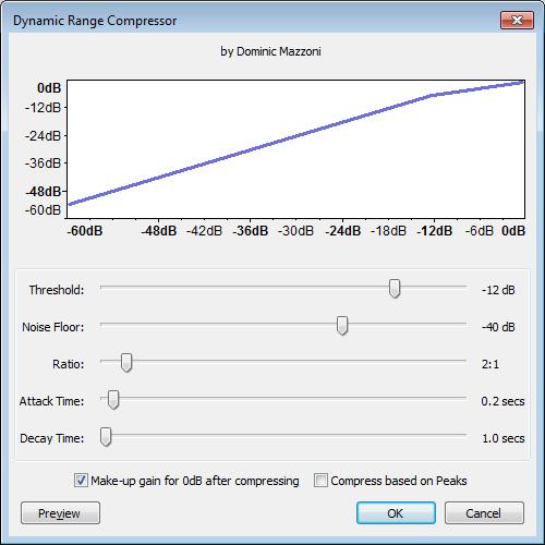 Compressor settings window