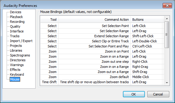 Mouse Preferences dialog