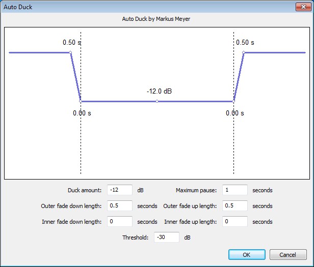 Auto Duck effect settings window