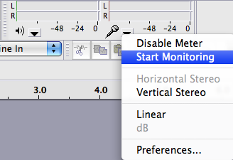 Picture of the meter drop-down menu showing Start Monitoring choice.