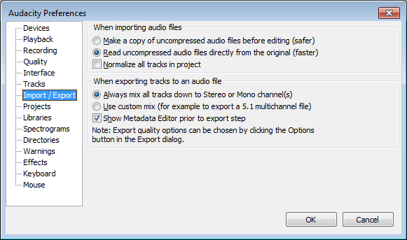 Import / Export Preferences