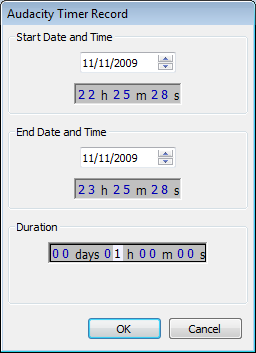 The Timer Record dialog